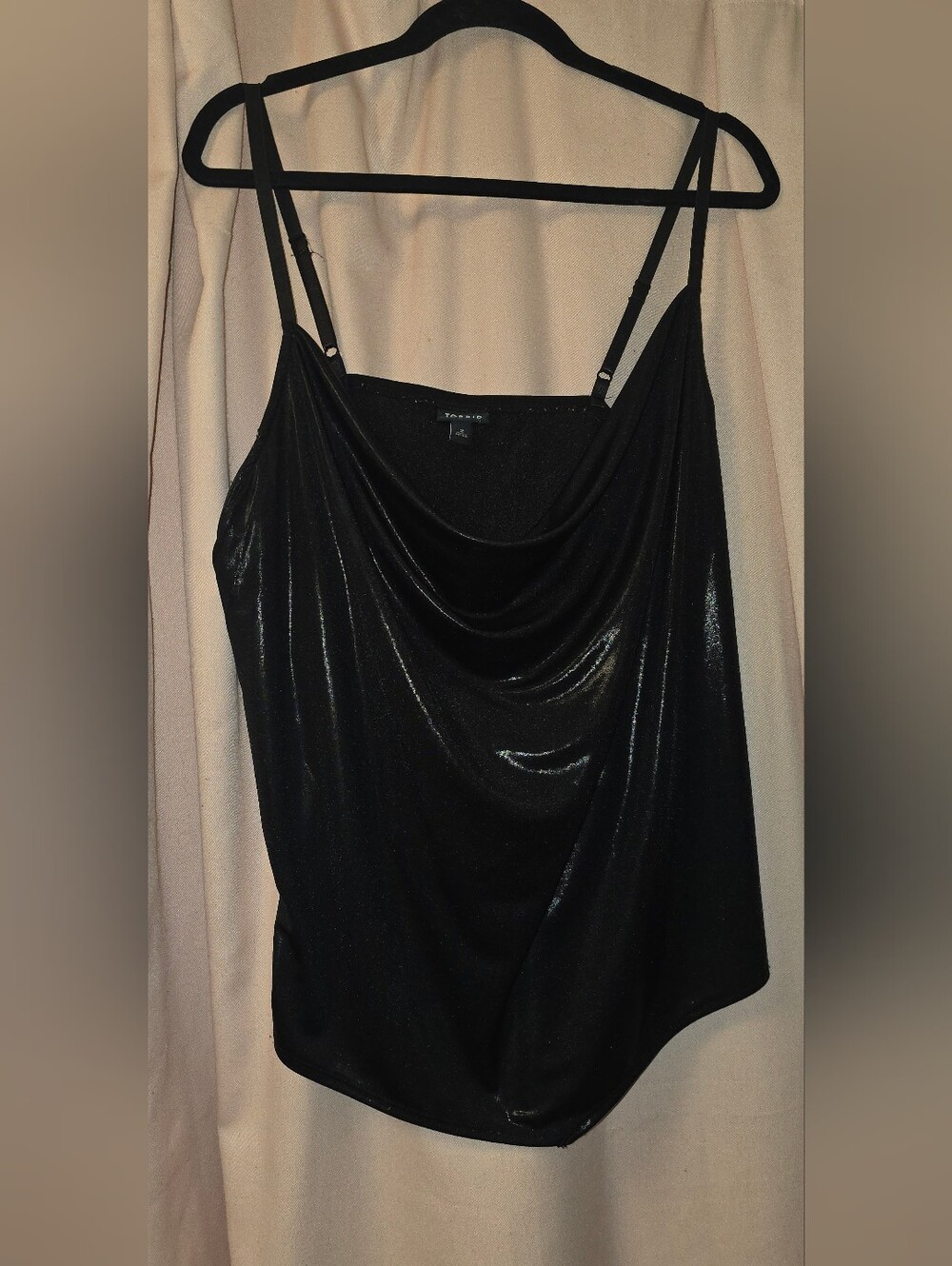 Women's Black Shimmery Cowl Neck Tank Top